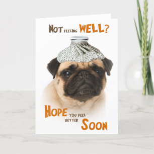 Get well card with a Pug dog not feeling well