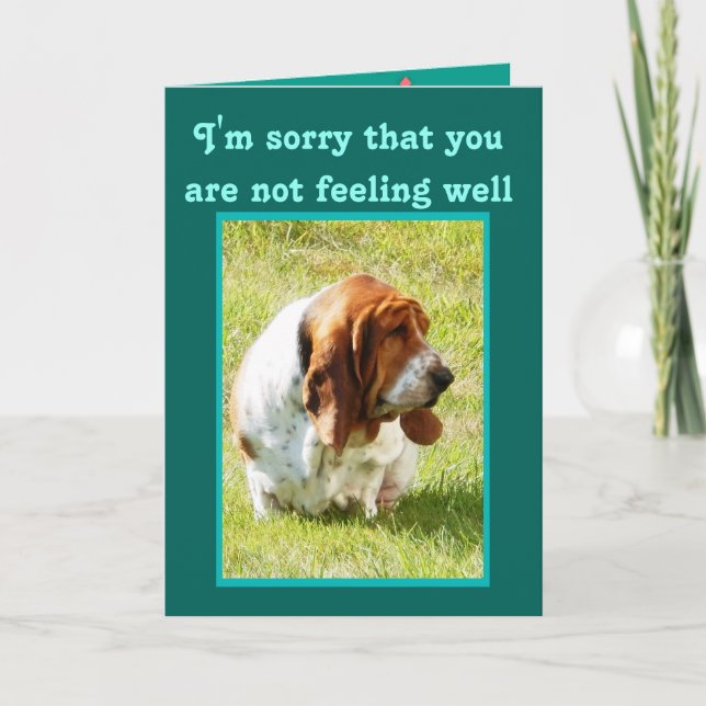 "Get Well" Card with Cute, but Sad Basset Hound (Front)