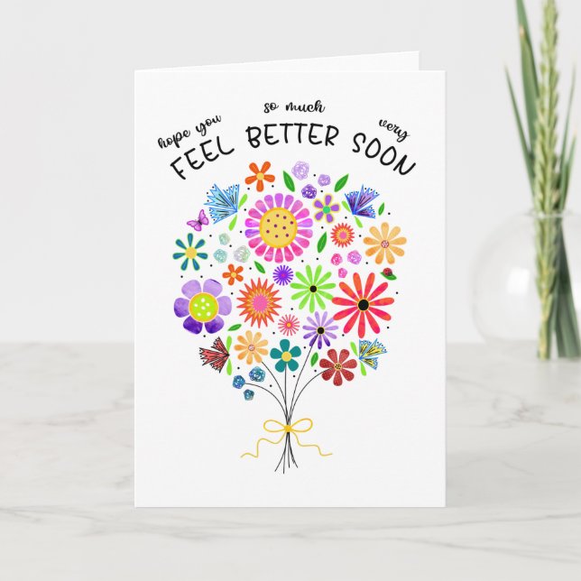 Get Well Cheery Whimsical Floral Greeting Card (Front)