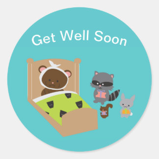 Get Well Cute Animals Personalise Classic Round Sticker