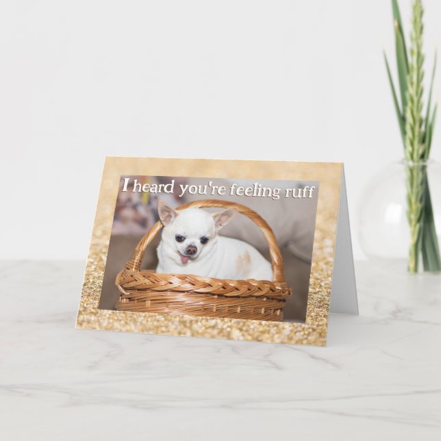 Get well cute dog chihuahua gold sparkles card (Front)