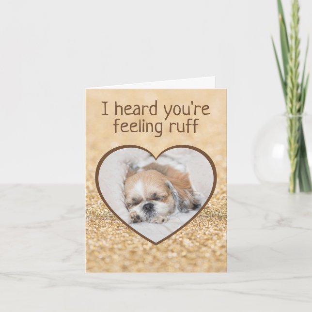 Get well cute dog shihtzu sleeping heart sparkles card (Front)