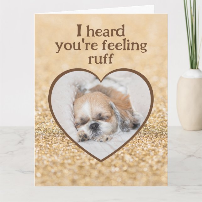 Get well cute dog shihtzu sleeping heart sparkles card (Front)