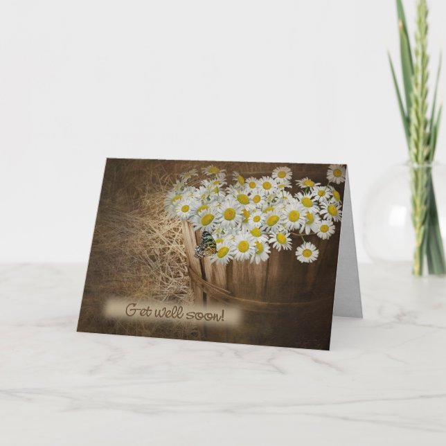 Get Well Daisies and Butterfly Card (Front)