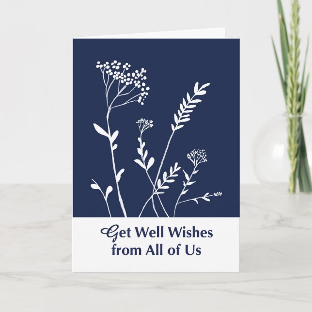 Get Well From Group White Plants on Navy Blue Card (Front)