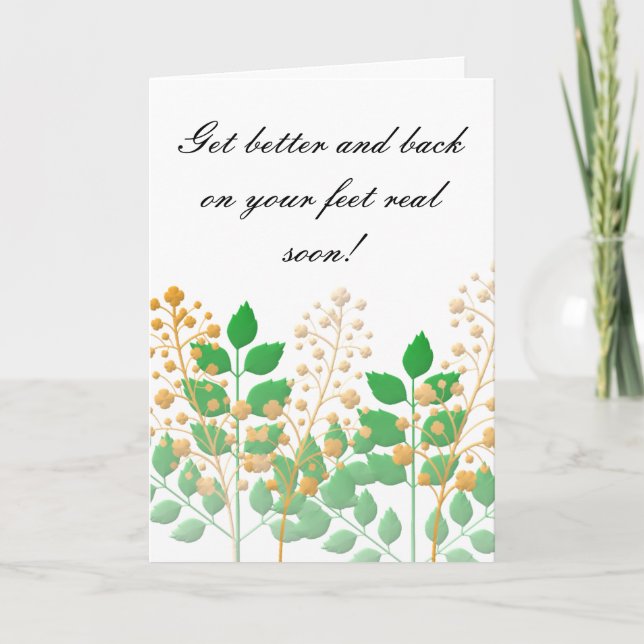 Get Well Garden Flowers and Leaves Card (Front)