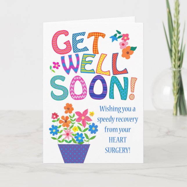 Get Well Heart Surgery with Bright Flowers Card (Front)