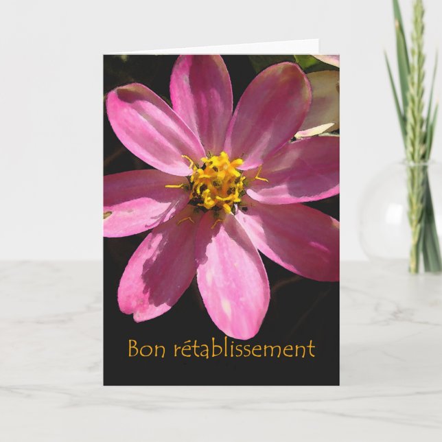Get Well in French, Bon rétablissement, Flower Card (Front)