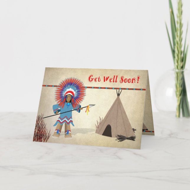 Get Well - Kids - Native Indian Fun Card (Front)