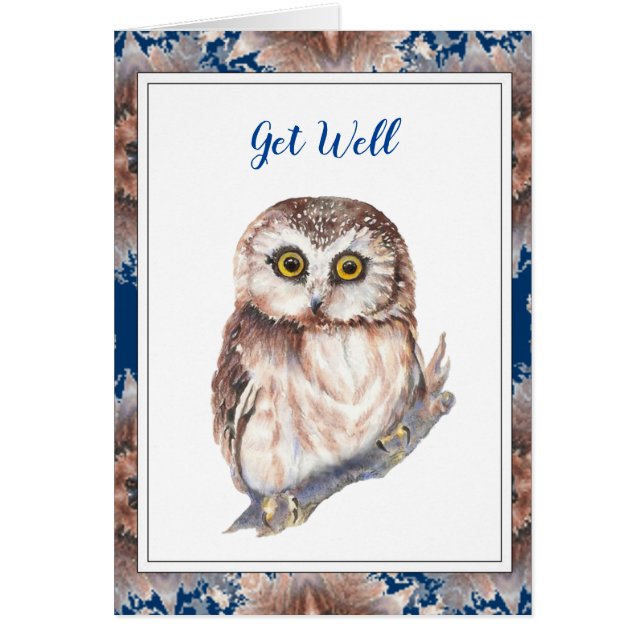 Get Well Love & Hugs  Cute Little Owl Bird (Front)