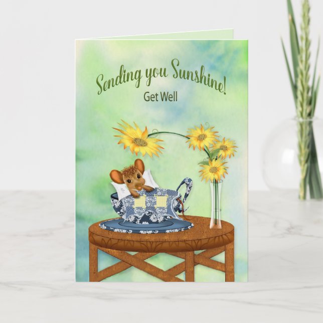 Get Well  - Mouse in Tea Cup Resting Card (Front)