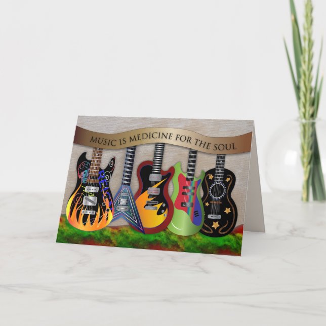 Get Well Music Heals Assortment Colourful Guitars Card (Front)