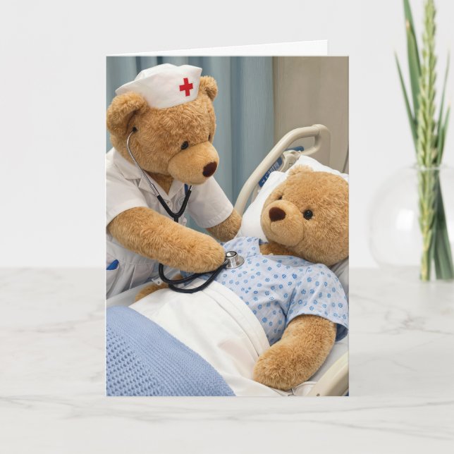 Get Well Nurse Teddy Bear with a Stethoscope  Card (Front)