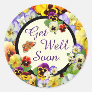 Get Well Pansy Design ~ Get Well Soon Classic Round Sticker