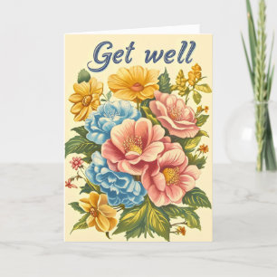 Get Well Retro Flowers Holiday Card