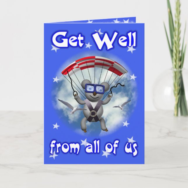 Get Well Sky Diving Koala Card (Front)