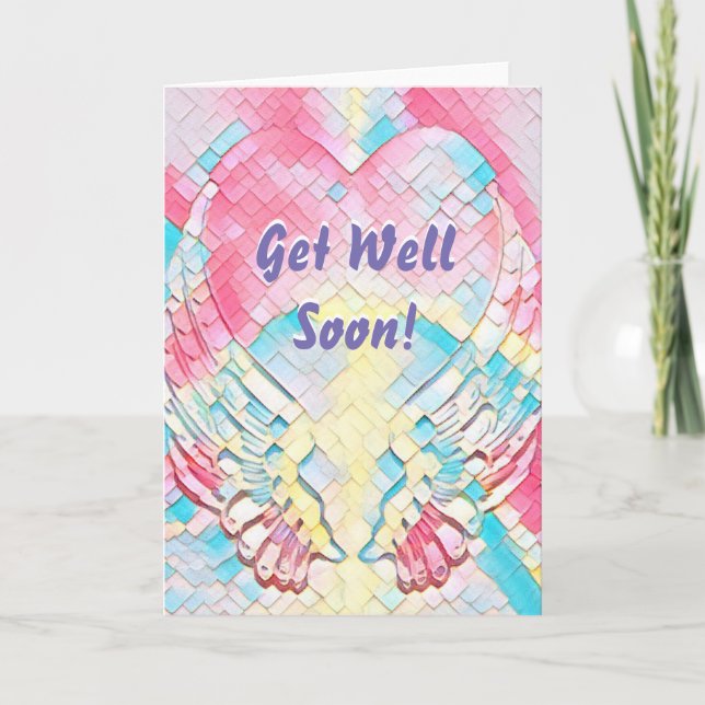 Get Well Soon Angel Wings Heart Card (Front)