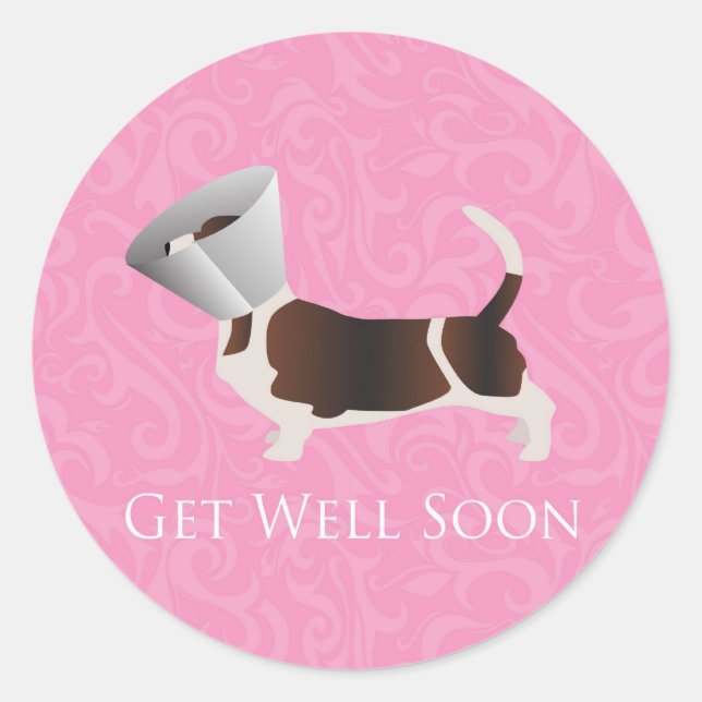 Get Well Soon - Basset Hound Female Classic Round Sticker (Front)