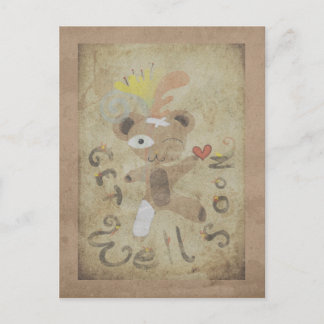 Get well soon bear bandage care vintage postcard