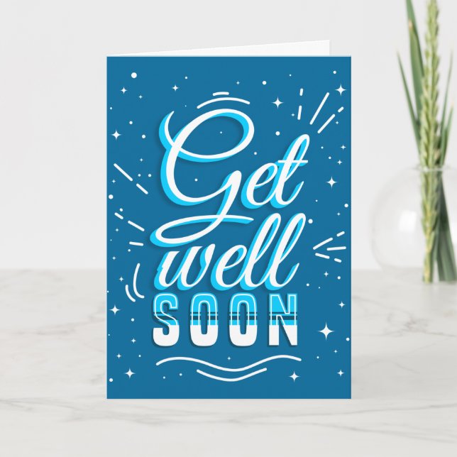 Get Well Soon Blue White Typography Greeting Card (Front)