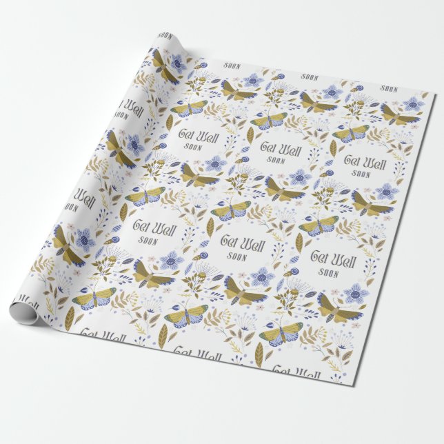 Get Well Soon Blues Wrapping Paper (Unrolled)