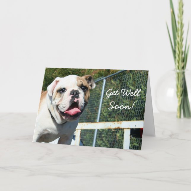 Get well soon bulldog greeting card (Front)