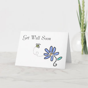 Get Well Soon - Bumble Bee and Blue Flower Card