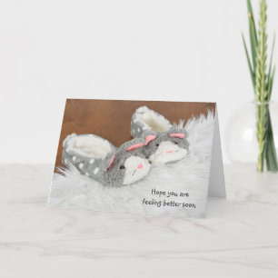 get well soon-bunny slippers on fur card
