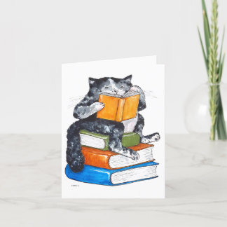 Get Well Soon card - cat with books
