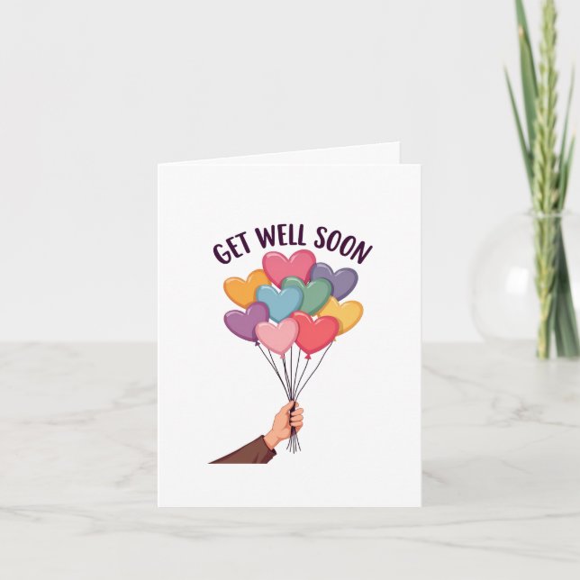 Get Well Soon Card - Cheerful Balloon Bouquet Card (Front)