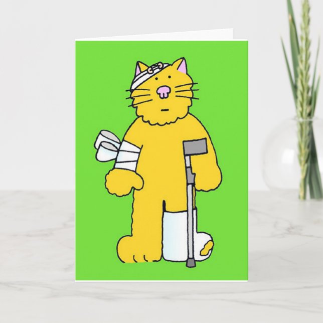 Get Well Soon Cartoon Cat with Bandages. Card (Front)