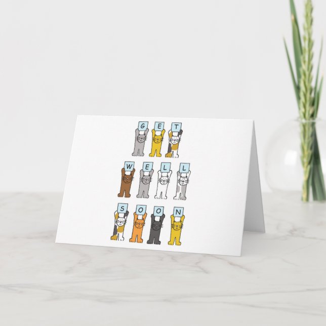 Get Well Soon Cartoon Cats Card (Front)