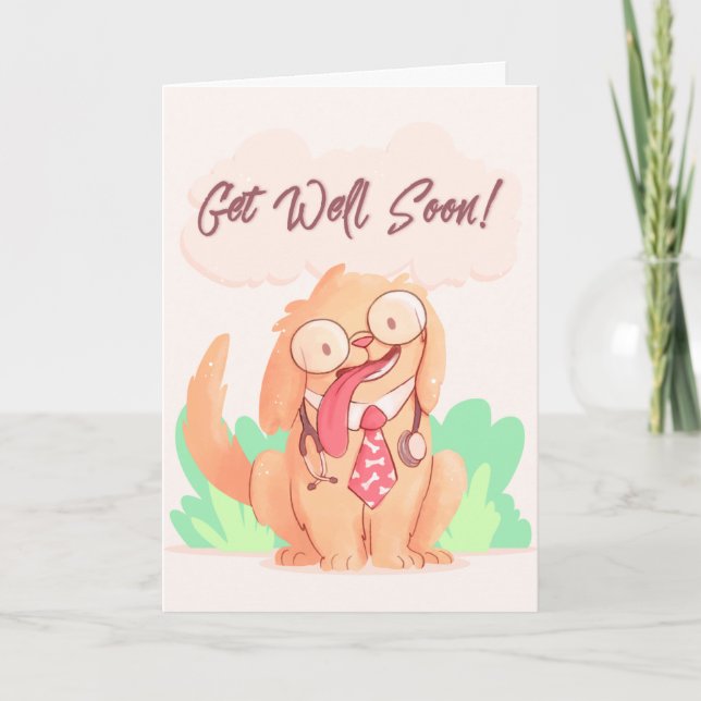 Get Well Soon Cartoon Doggy Greeting Card (Front)