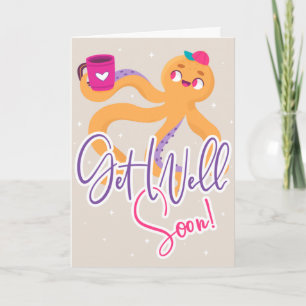 Get Well Soon Cartoon Octopus Greeting Card