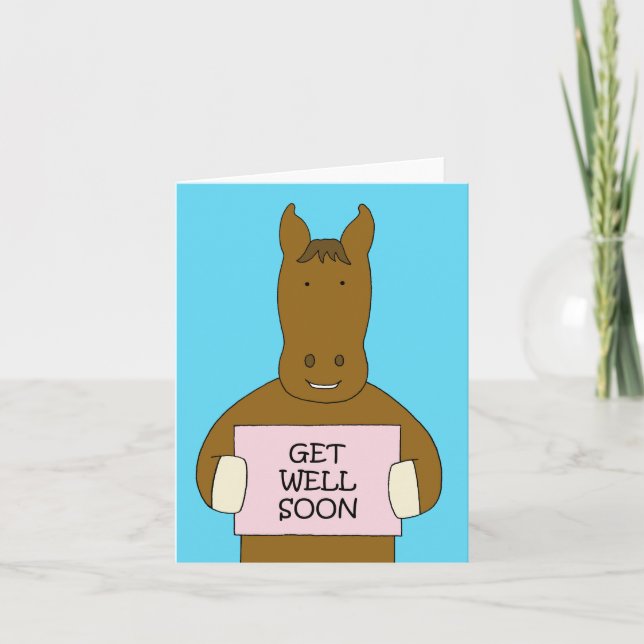 Get Well Soon Cartoon Smiling Horse Card (Front)