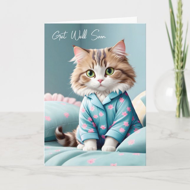 Get Well Soon Cat In Pyjamas Card (Front)
