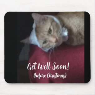 Get Well Soon, Cat Photo Humor Text, Customize Mouse Mat