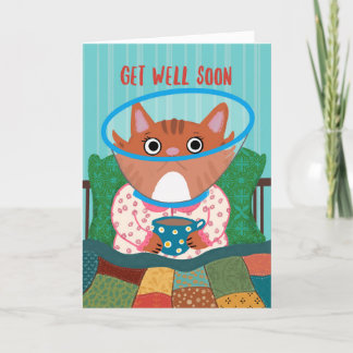 Get Well Soon Cat Wearing A Cone Thank You Card