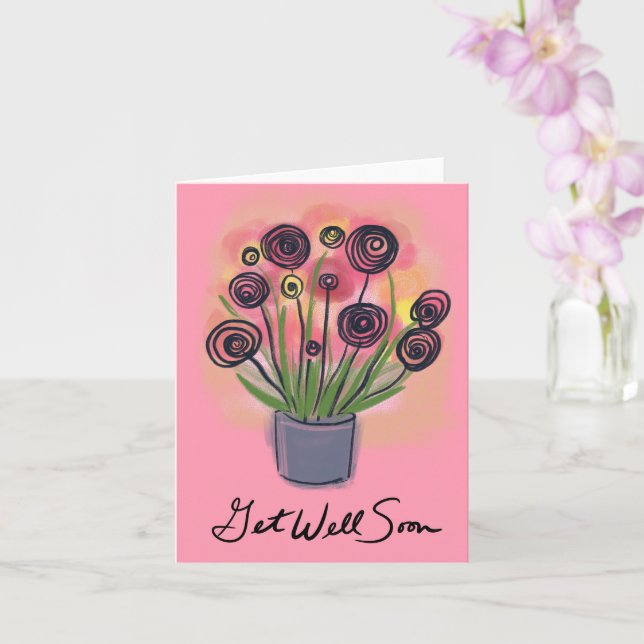 Get Well Soon Cheerful Bouquet Blank Card (Orchid)