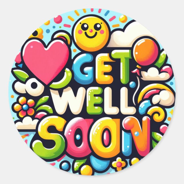 Get Well Soon Childrens Kids Classic Round Sticker (Front)