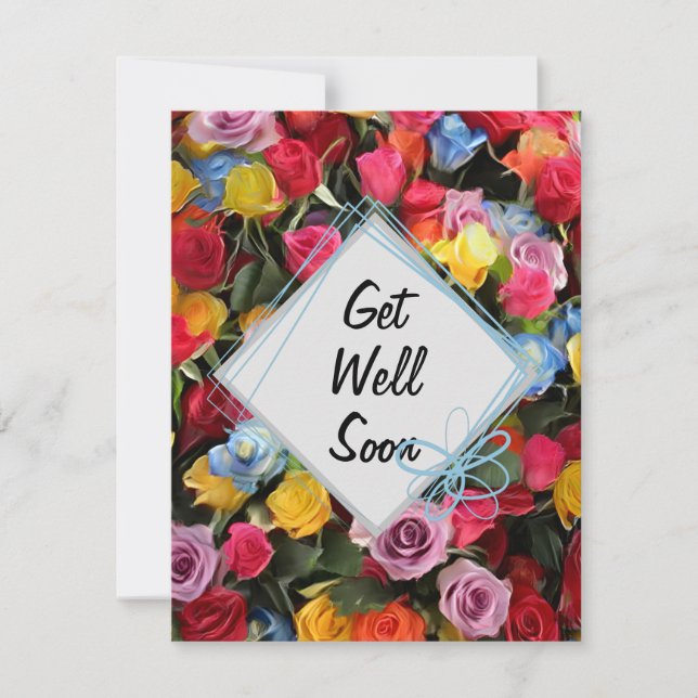 Get Well Soon Colourful Flowers Invitation (Front)