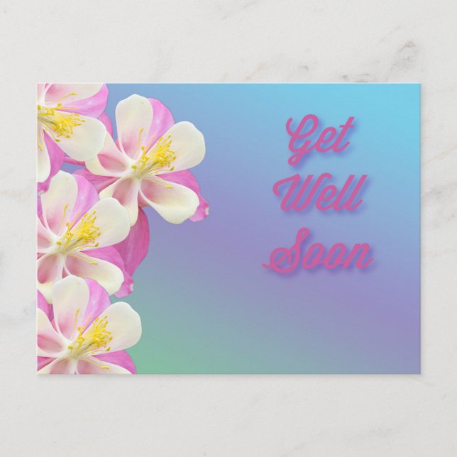 Get Well Soon Columbine Flower Pink & White Postcard (Front)