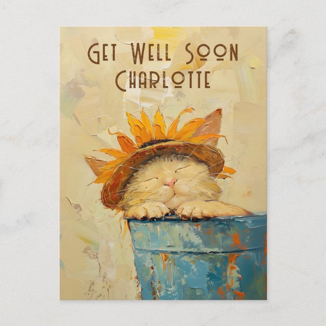 Get Well Soon Custom Sunny Sunflower Cat Nap C3R Postcard (Front)