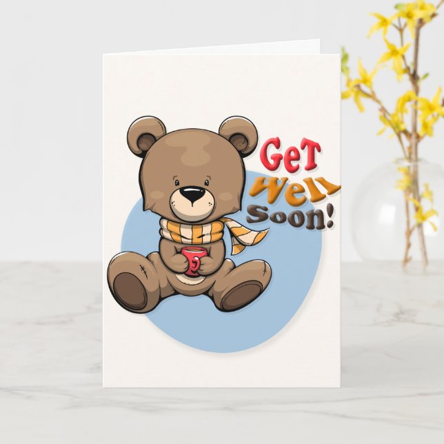 Get Well Soon Cute Bear Greeting Card (Yellow Flower)