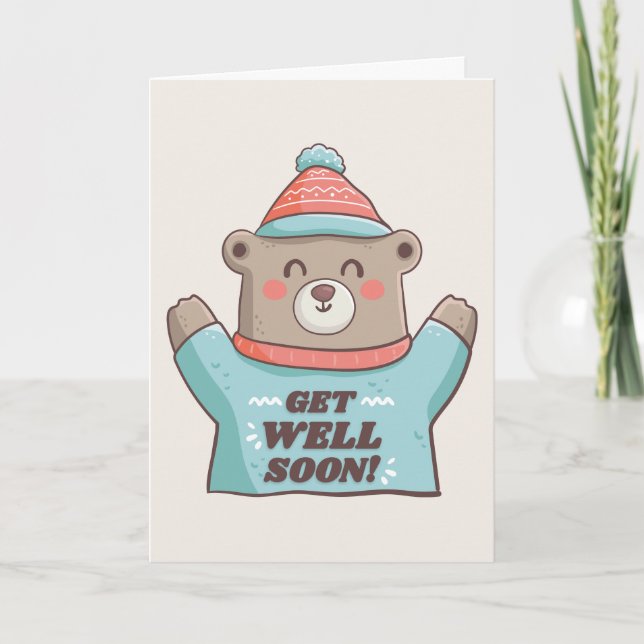 Get Well Soon Cute Bear in Winter Greeting Card (Front)