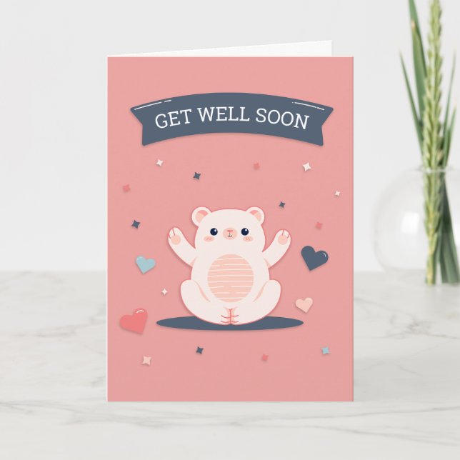 Get Well Soon Cute Cartoon Bear Greeting Card (Front)
