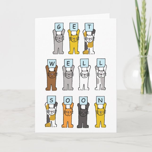Get Well Soon, Cute Cartoon Cats. Card (Front)