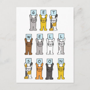 Get Well Soon Cute Cartoon Cats Postcard