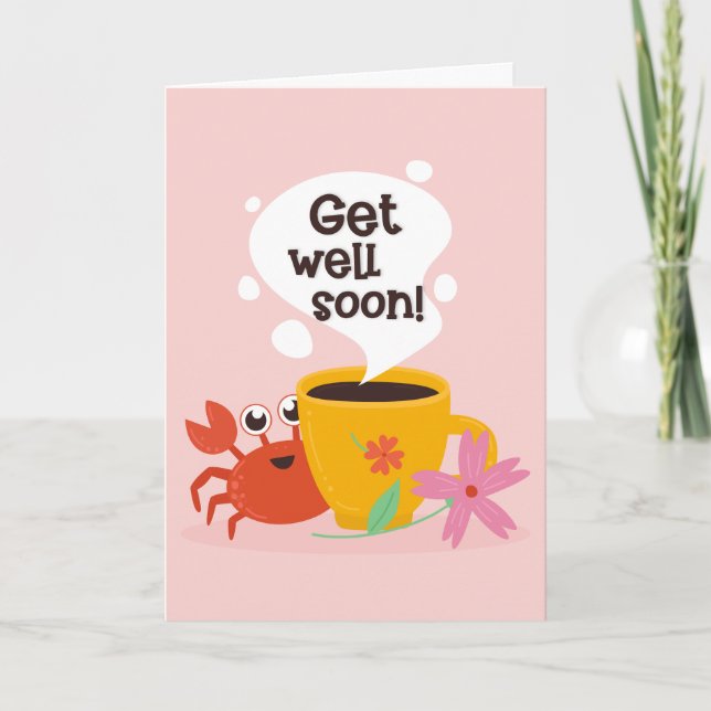 Get Well Soon Cute Cartoon Crab Greeting Card (Front)