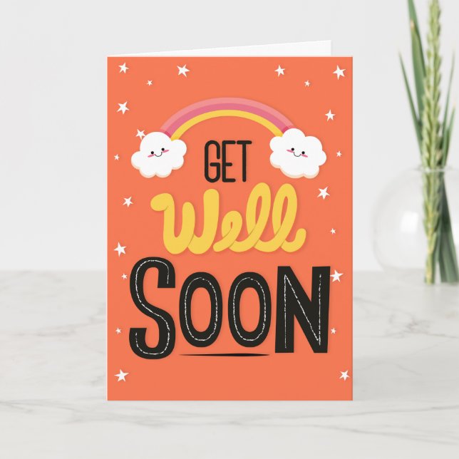 Get Well Soon Cute Clouds Typography Greeting Card (Front)